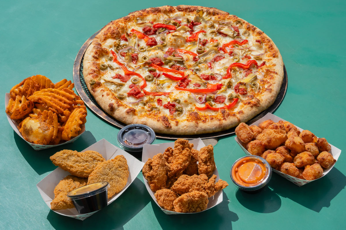 Lakeview Lounge Everything Pizza with appetizers