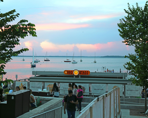 BBQ Stand with lakeside sunset in the background