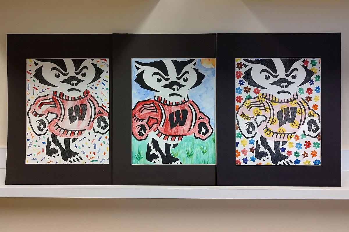 Watercolor Bucky Badger paintings from WHS