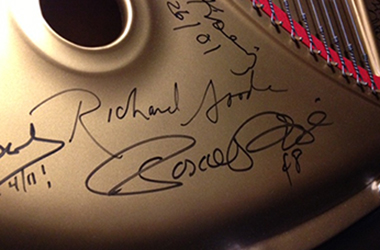 Richard Goode's signature on a grand piano