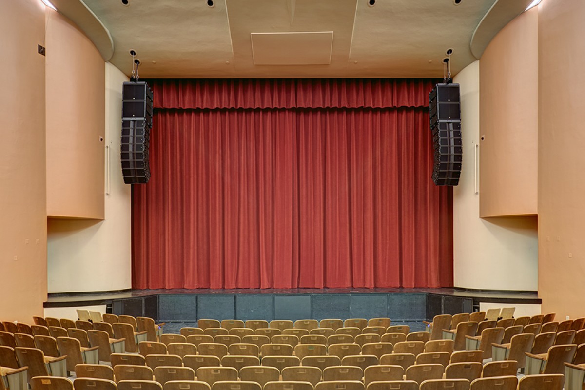 Wisconsin Union Theater: Shannon Hall stage, empty with curtains closed