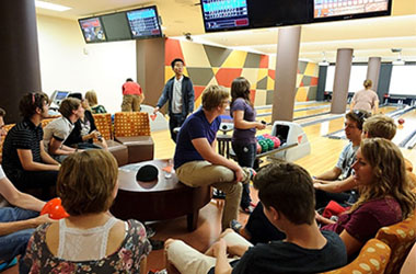 Holiday game night at the bowling alley