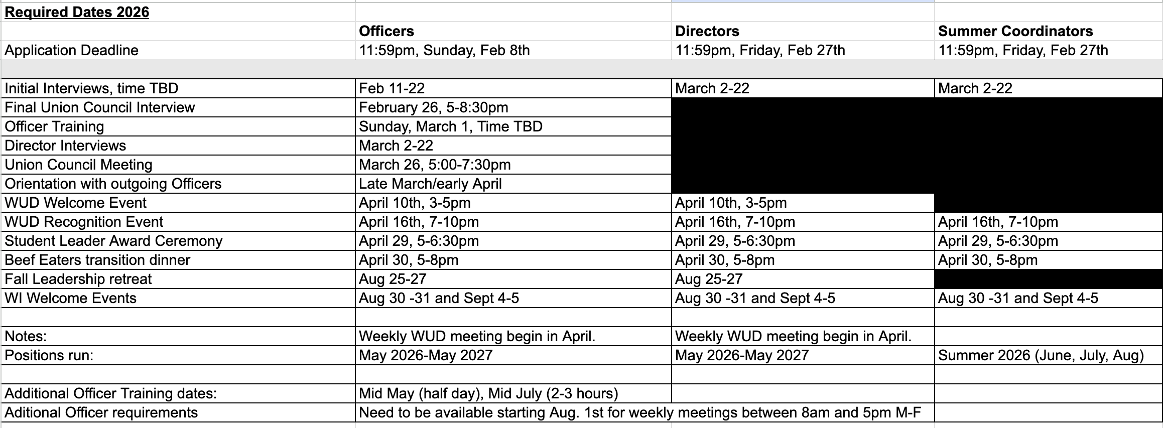 2026 WUD Committee Dates