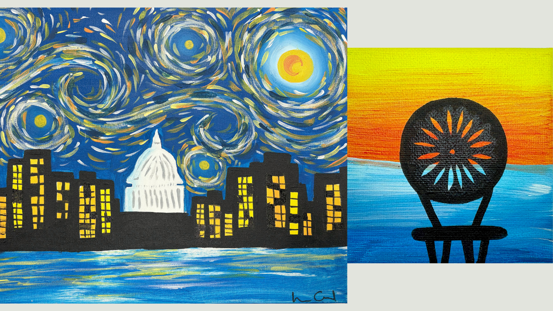 Two paintings with elements of Madison and the Terrace.