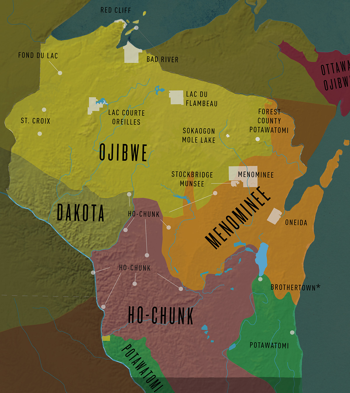 Map of the tribal lands in Wisconsin