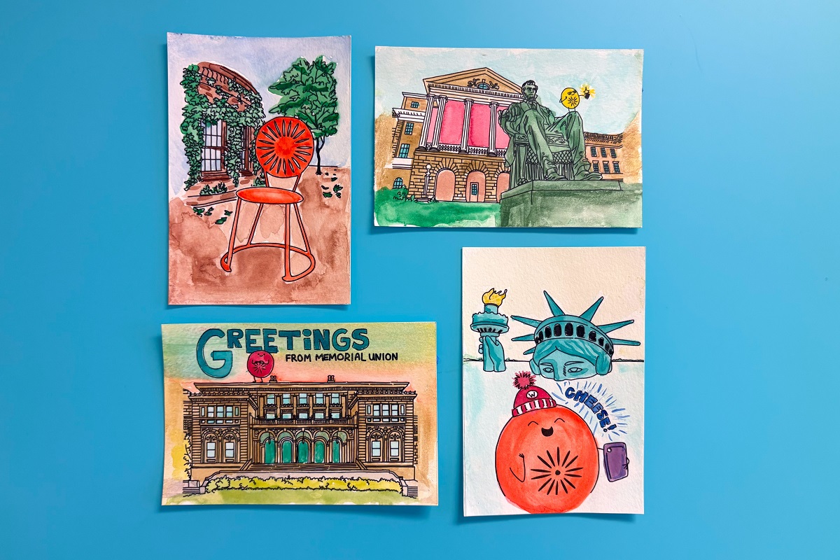 Four watercolor postcards with scenes from the Union.
