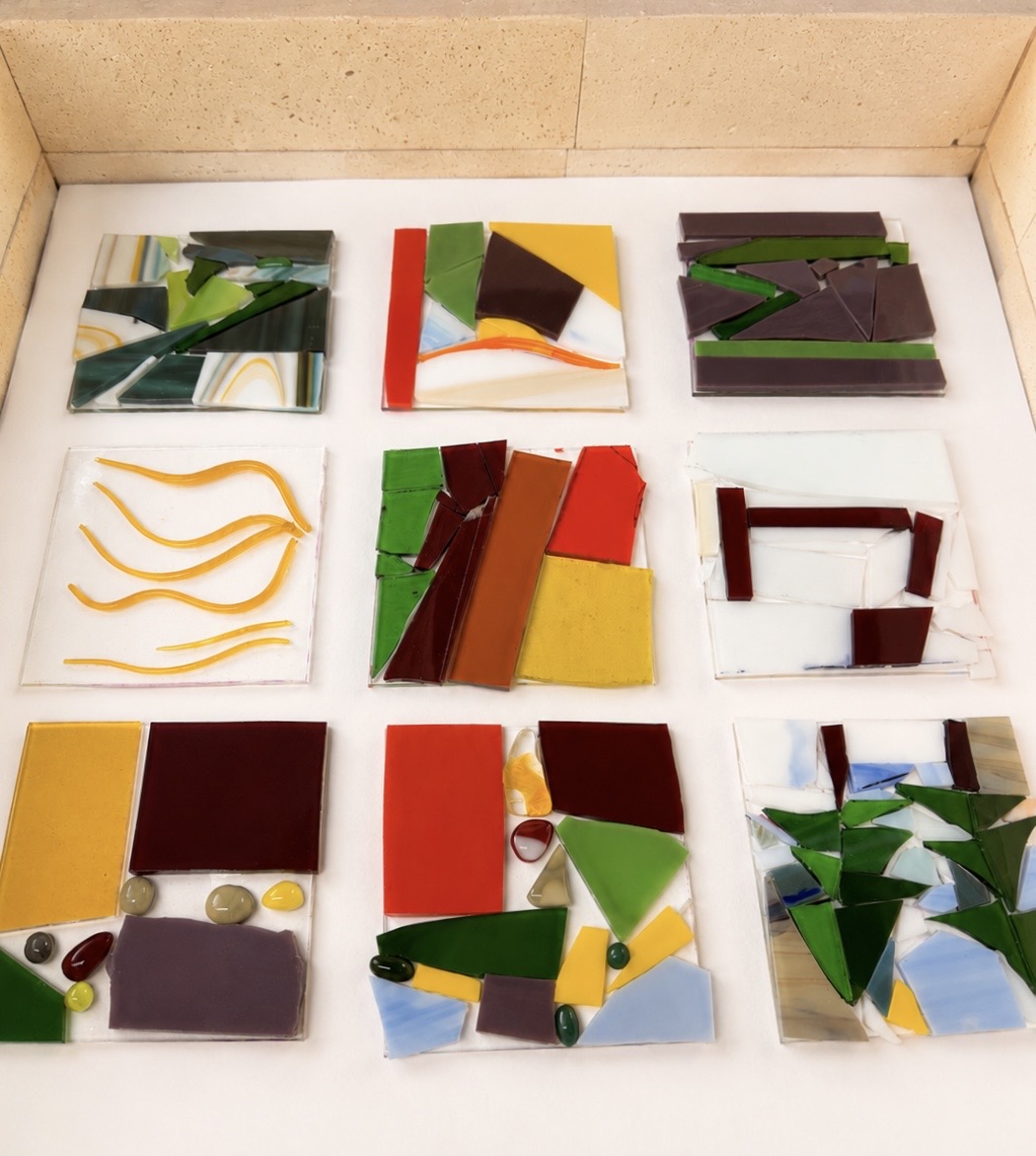 Fused glass art in kiln.