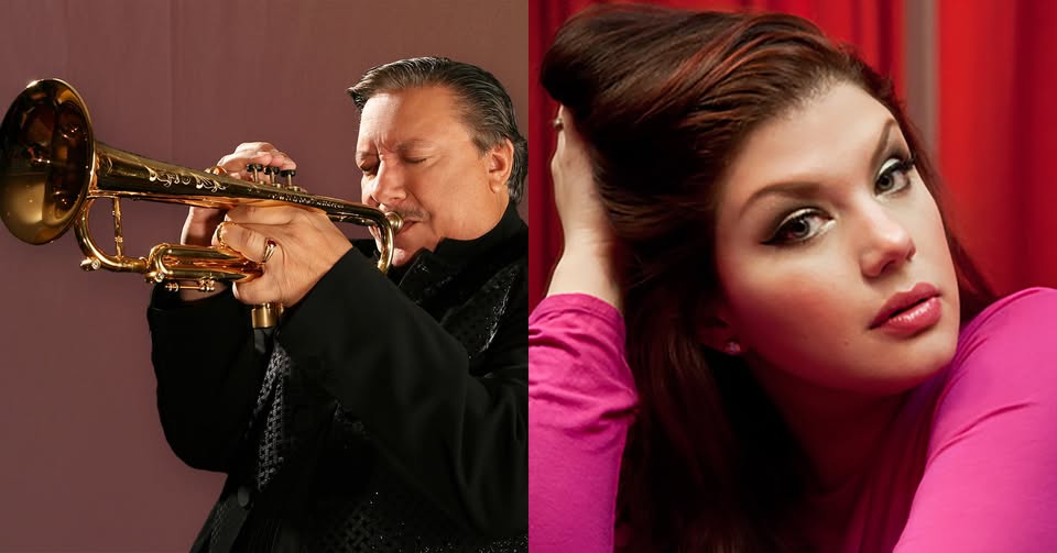 Split frame of Arturo Sandoval, left, and Jane Monheit, right.