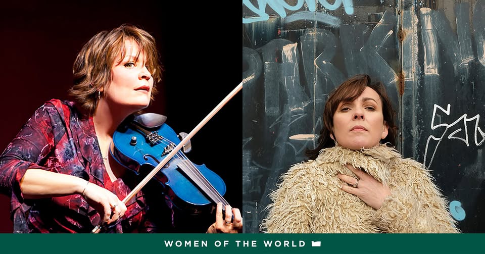 Split frame of Eileen Ivers, left, and Karan Casey, right.