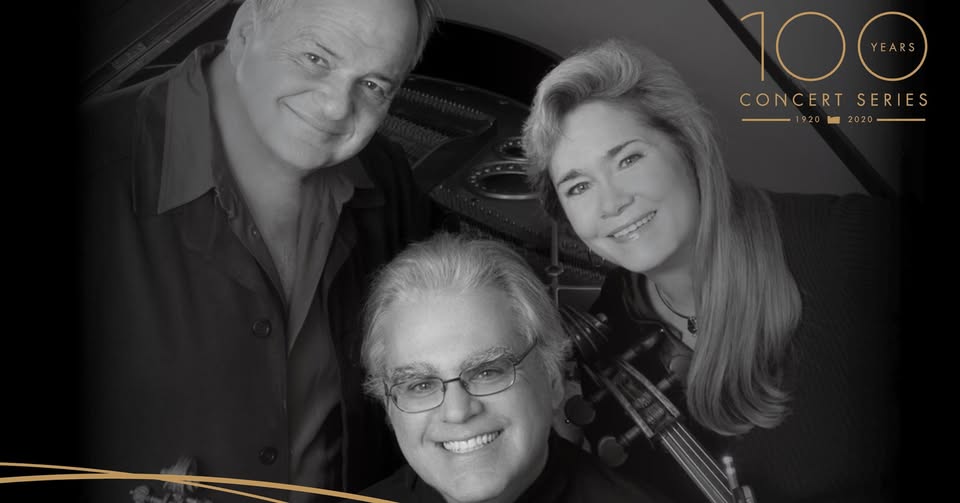 Black and white photo of the Kalichstein-Laredo-Robinson Trio.