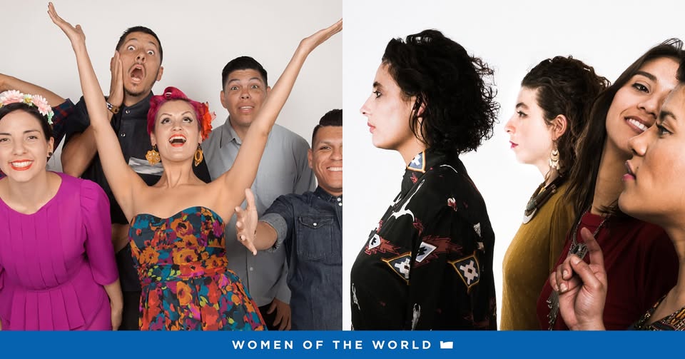 Split frame of Las Cafeteras, left, and Ladama, right.