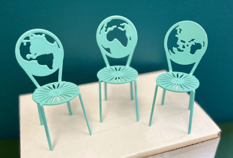 Limited edition mini Terrace chairs with globe print chairbacks