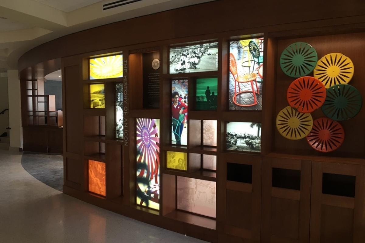 Terrace chair history exhibit in the Memorial Union