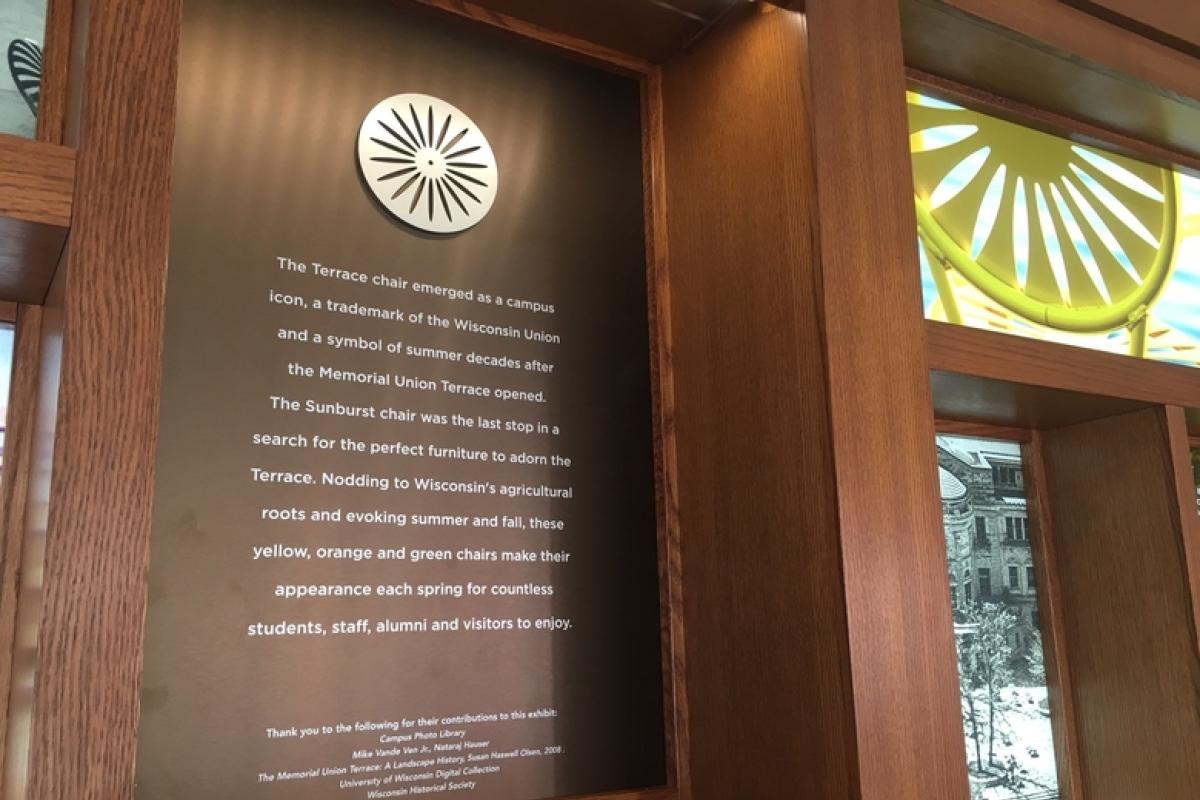 Terrace chair history exhibit in the Memorial Union