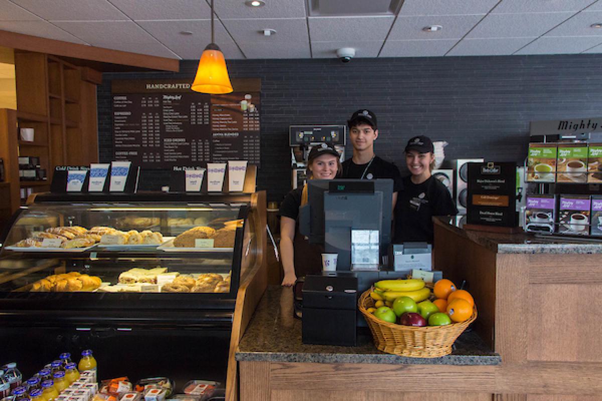Dining team behind the register at Peet's Coffee