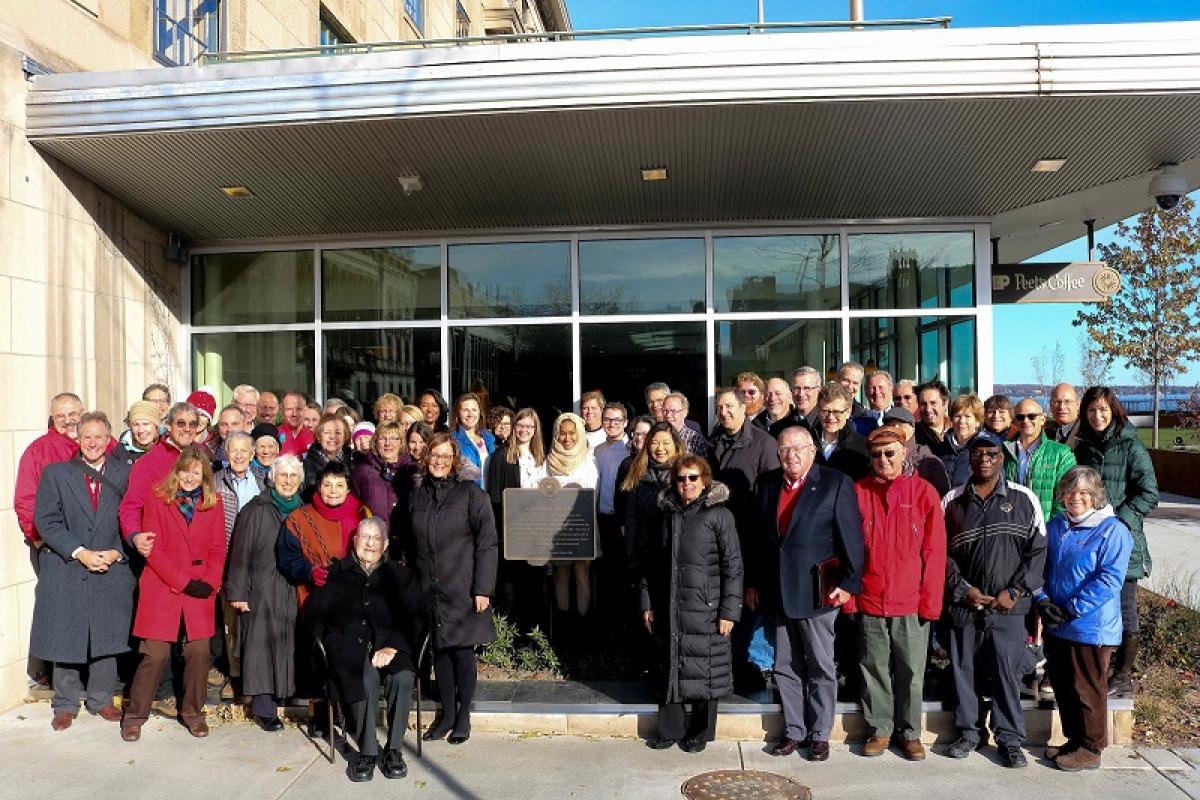 Group photo celebrating the Historic Registry marker for the Memorial Union building