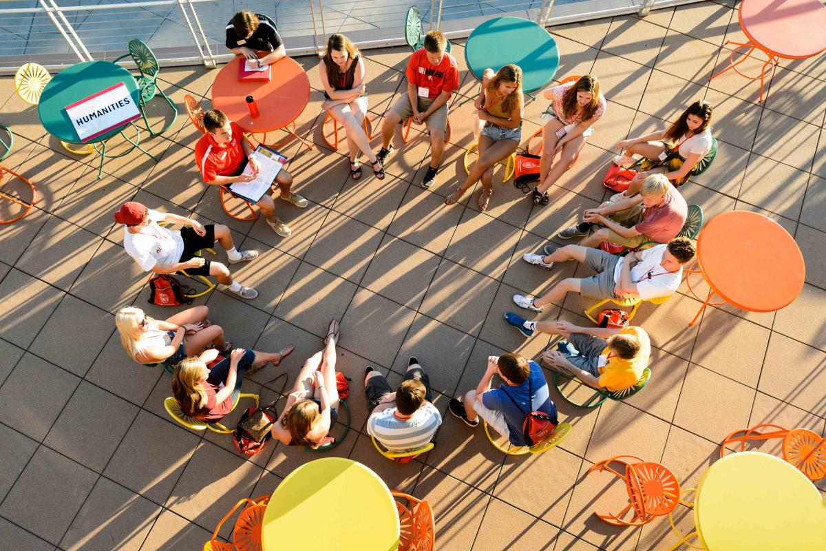 Students sitting in a circle for a SOAR group discussion at Union South