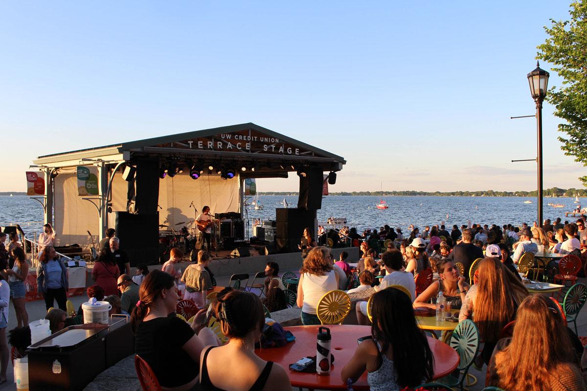 Crowd gathered on the Terrace for a performance on the Terrace Stage