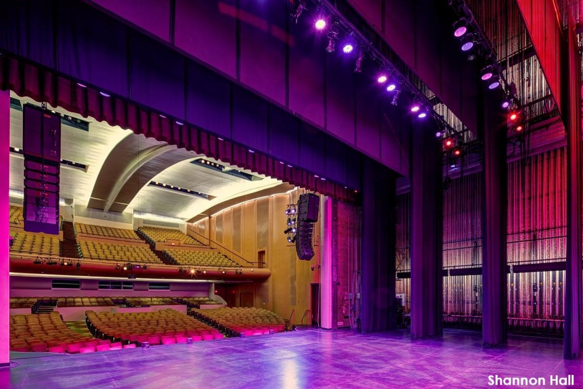 Shannon Hall stage lit in purple