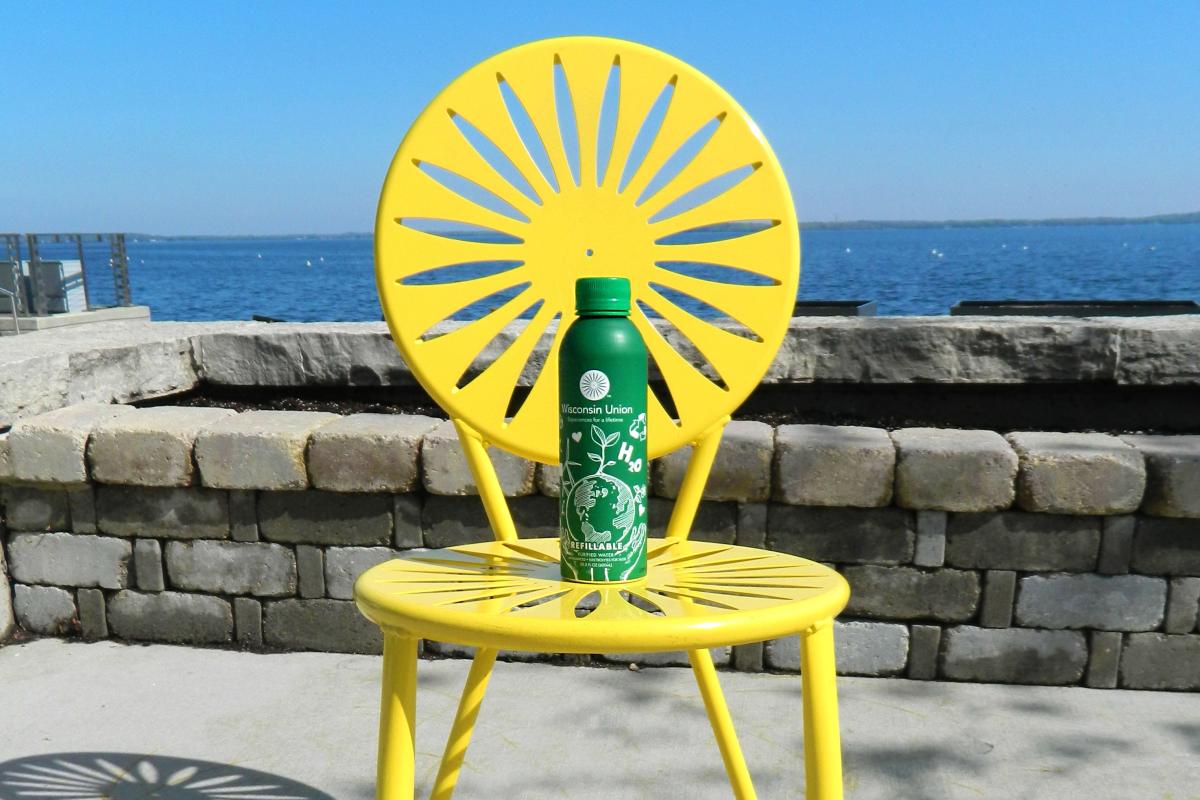 Pathwater bottle on a Terrace chair by the lake