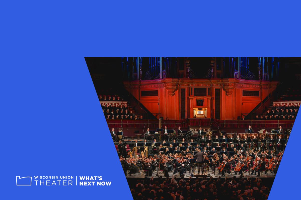 Photo of the Royal Philharmonic Orchestra in front of a blue background.