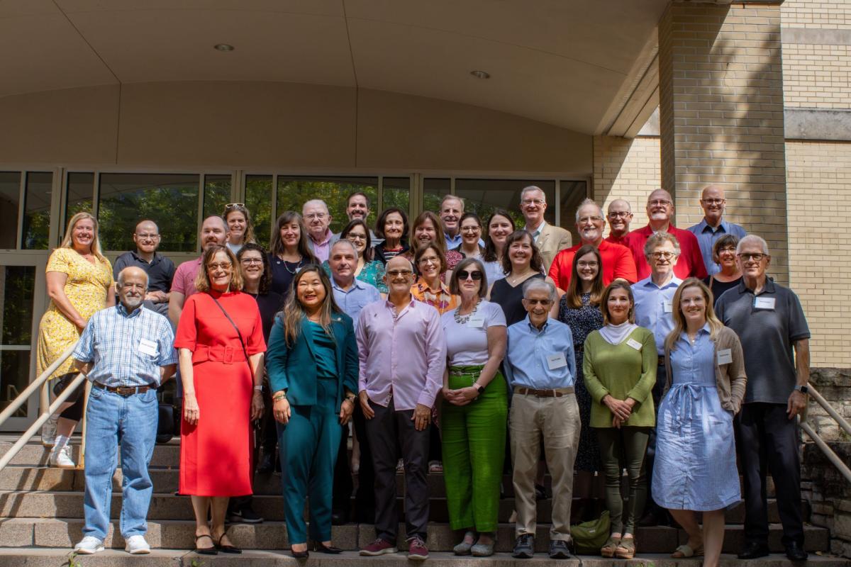 Group photo of WUA Trustees outside on the steps of the Pyle Center