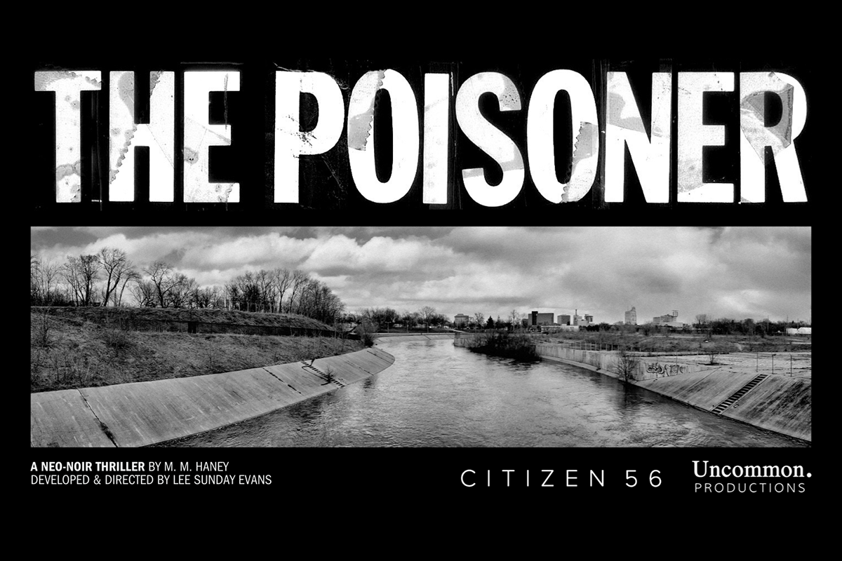 Black and white promotional graphic for "The Poisoner".