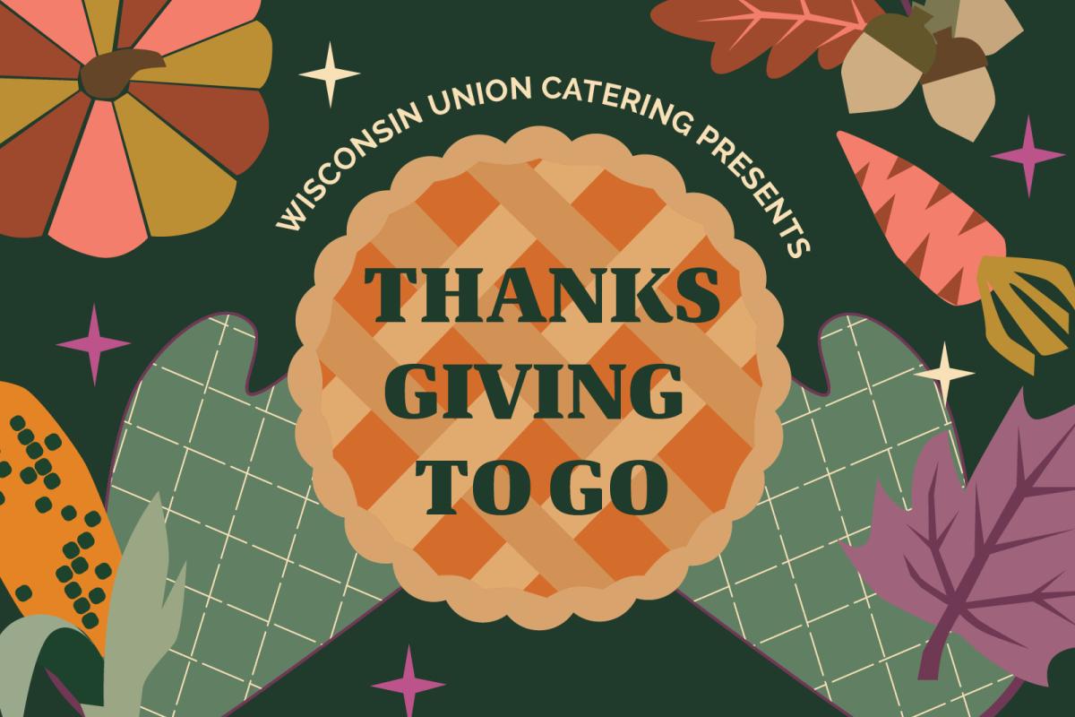 Thanksgiving To Go Pie and Oven Mitt Illustration with Leaves and Vegetables 