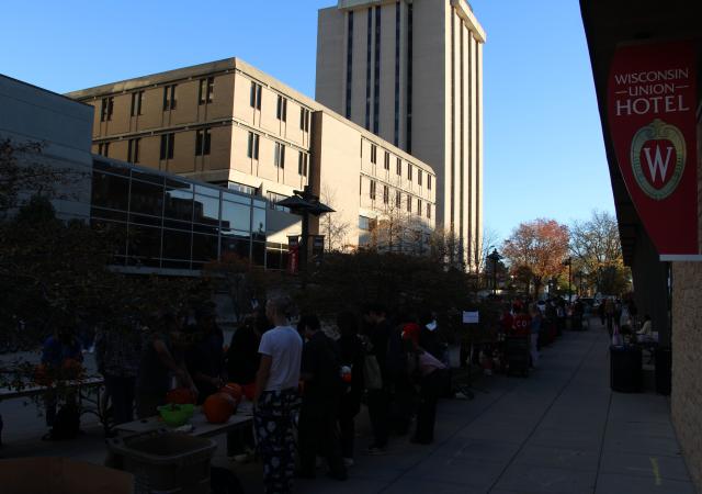 Outside of Union South, pumpkin carving event.