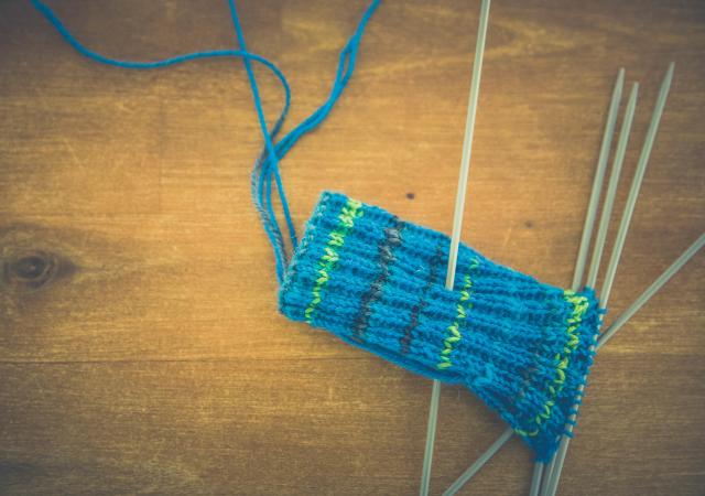 Blue knitting project in progress