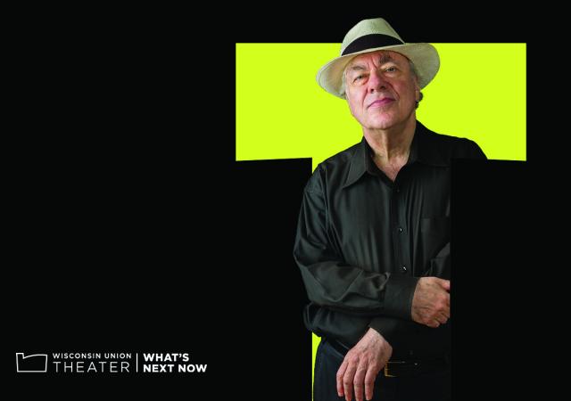 Photo of Richard Goode in front of Wisconsin Union Theater background.