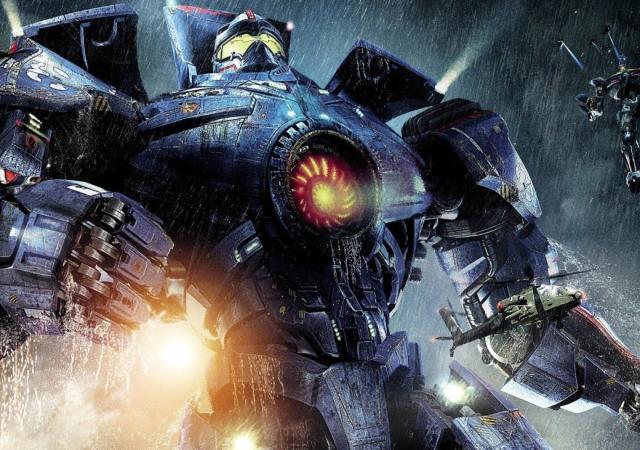 still from film Pacific Rim. large robot stands in action.