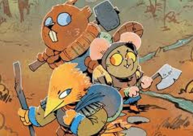Three animals holding weapons. Art from the game Root