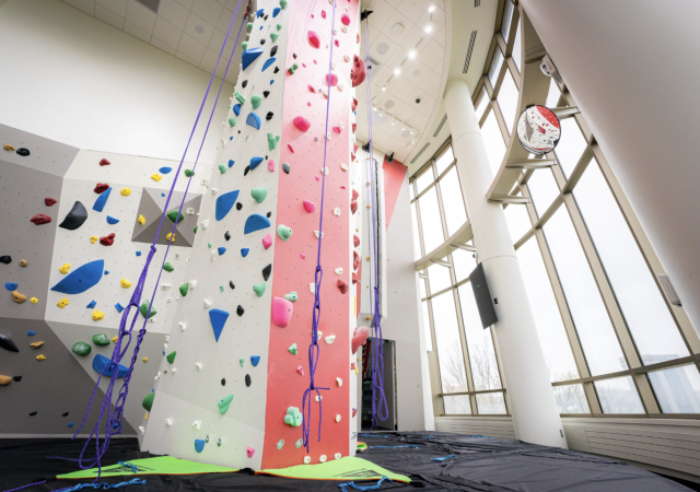 The Mt. Mendota Climbing &amp; Bouldering Wall at the Bakke Recreation &amp; Wellbeing Center.