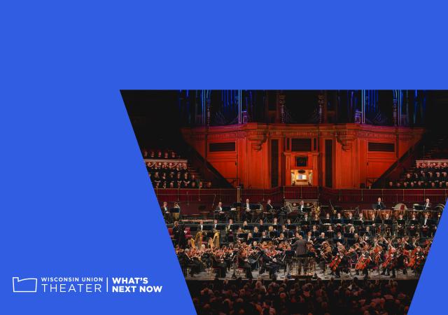 Photo of the Royal Philharmonic Orchestra in front of a blue background.