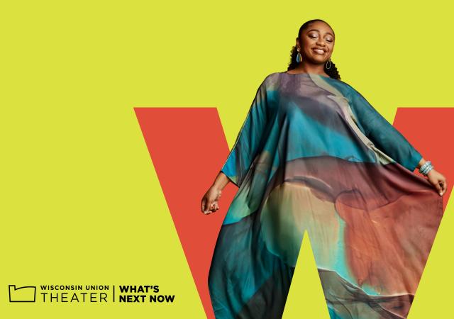 Photo of Samara Joy in front of Wisconsin Union Theater branded background..