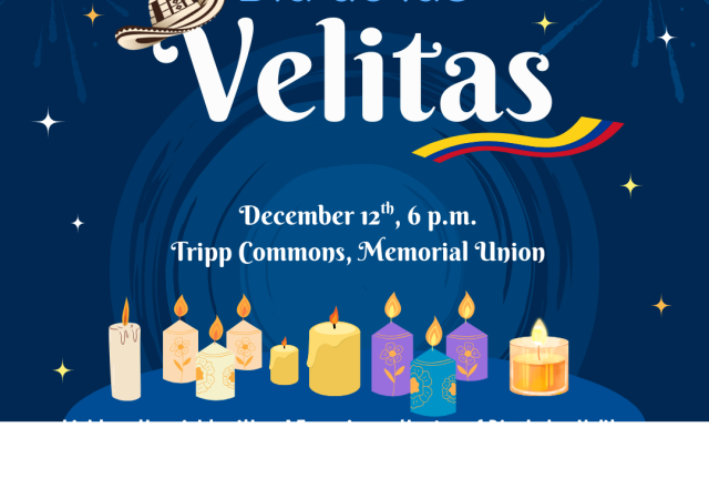 dia de las velitas graphic with colorful candles and logos on the bottom