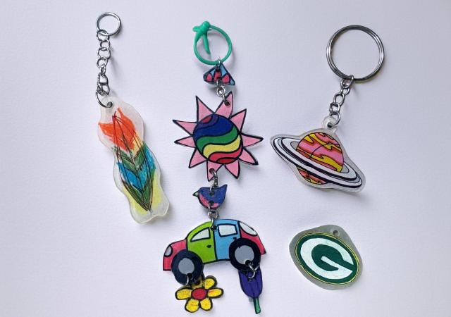 Photo of shrinky dink keychains.