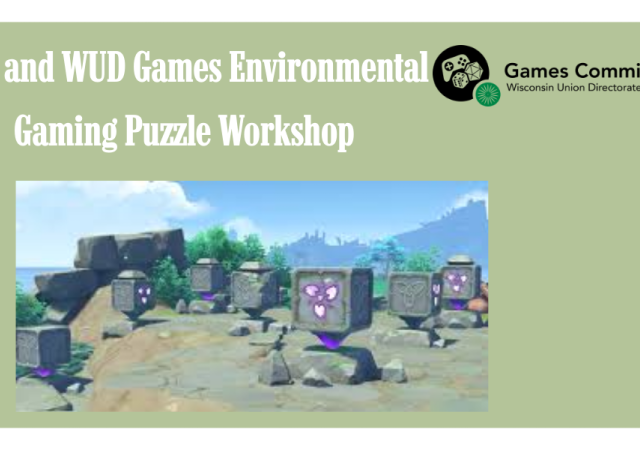 Image includes the title "GDD and WUD Games Environmental Gaming Puzzle Workshop" as well as the WUD Games logo and a puzzle from Genshin Impact for decorative effect