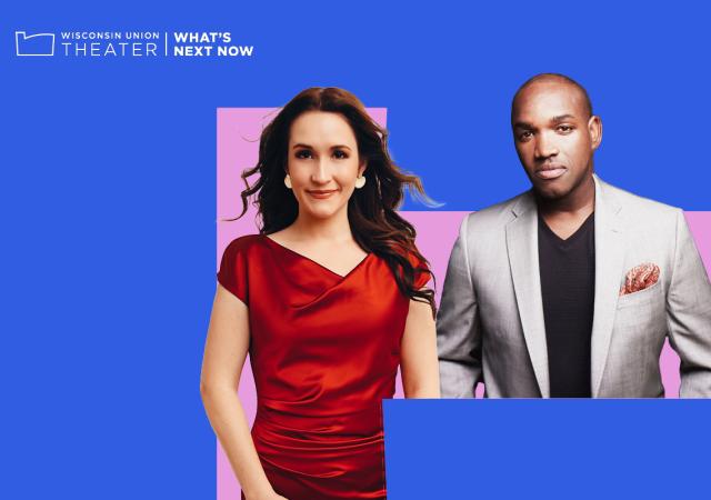 Photo of Erin Morley and Lawrence Brownlee standing in front of a blue and pink geometric background.