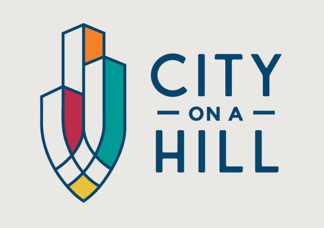 city on a hill colorful abstract logo