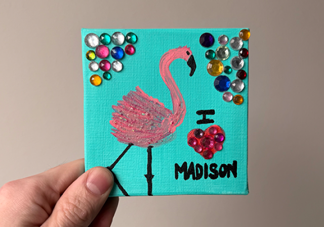 Photo of a mini painting that says "I 