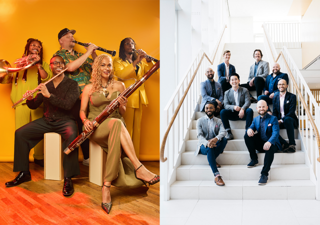 Photo of Cantus (left), and Imani Winds (right).