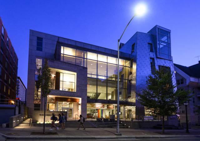The University of Wisconsin Hillel at The Barbara Hochberg Center for Jewish Student Life at dusk