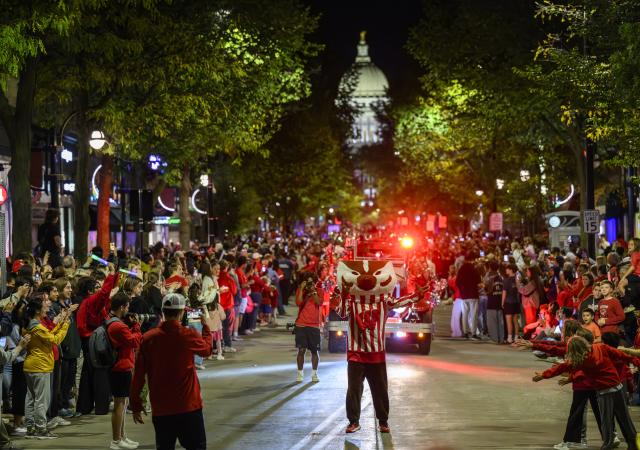 Bucky walking in the Homecoming Parade
