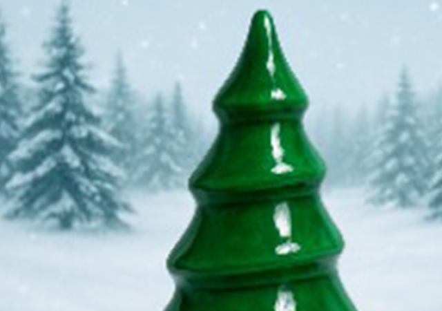 Photo of a hand built Christmas Tree out of clay.