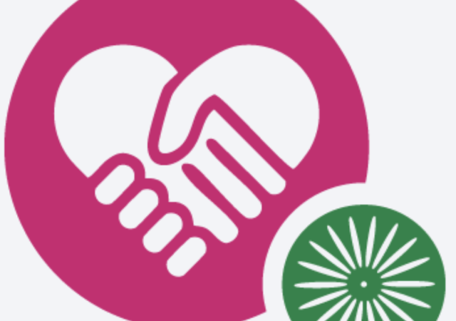 Logo graphic with pink circle and hands making heart shape in center.