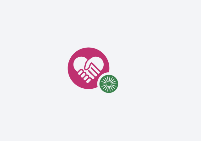 Logo graphic with pink circle and hands making heart shape in center.
