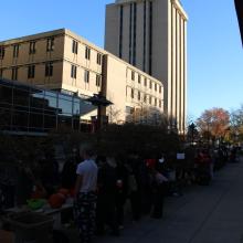 Outside of Union South, pumpkin carving event.