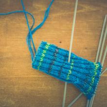 Blue knitting project in process